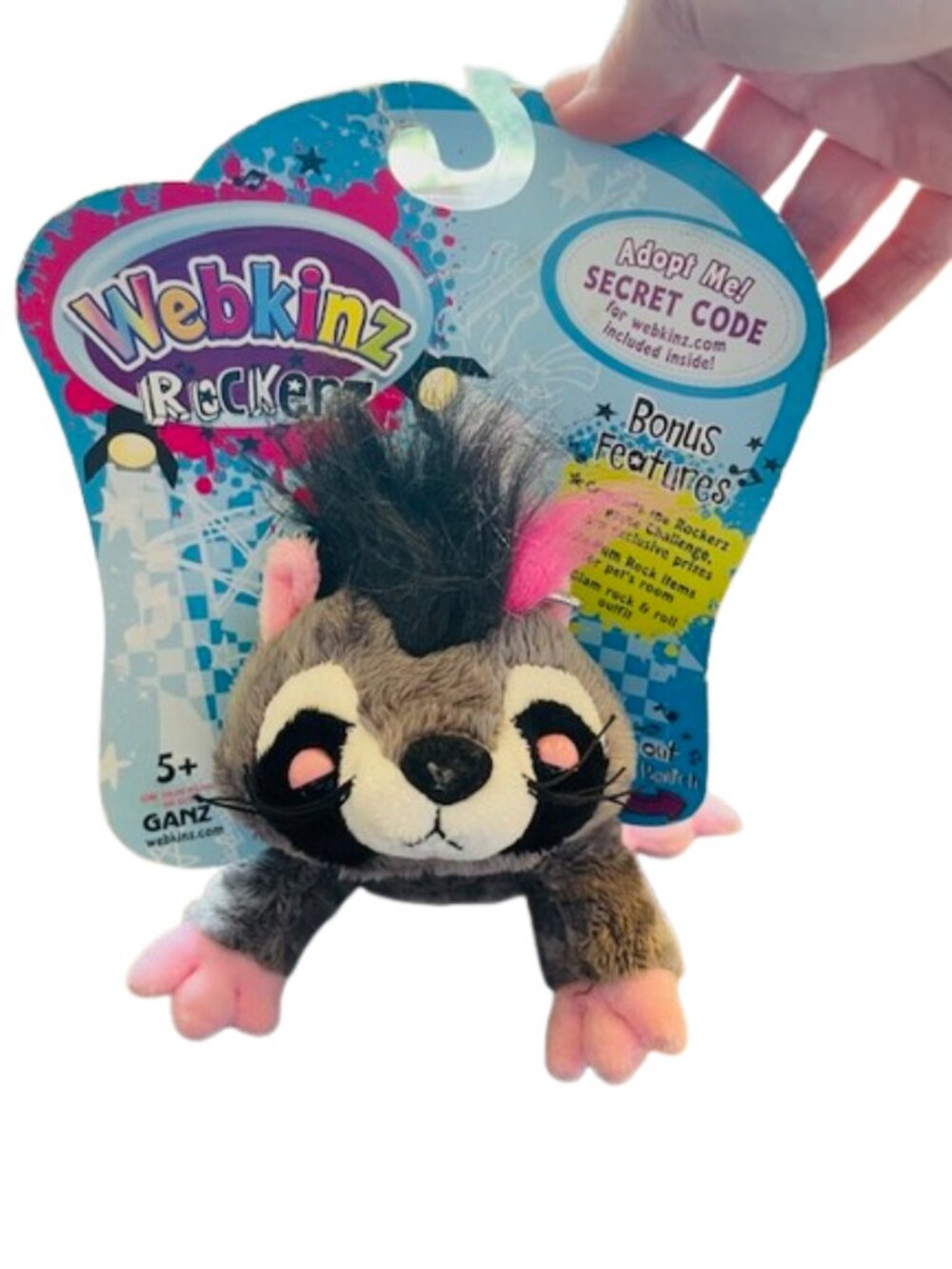 GANZ WEBKINZ ROCKERZ RACCOON GLAM ROCK PLUSH STUFFED ANIMAL TOY NO CODE HM5109